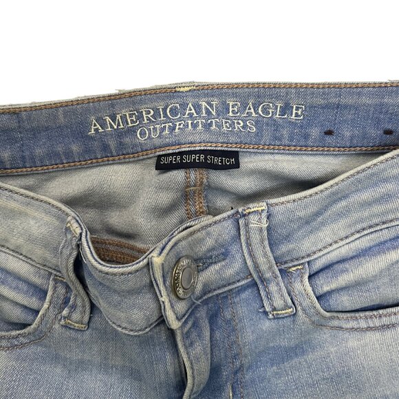 American Eagle Women's Size 2 Ripped Skinny Jeans Distressed Jegging Light Wash - Picture 2 of 13